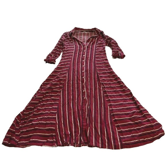 Cover Story Womens Maxi Dress Burgundy Red Striped Size M 3/4 Sleeve Button Up - Picture 6 of 10